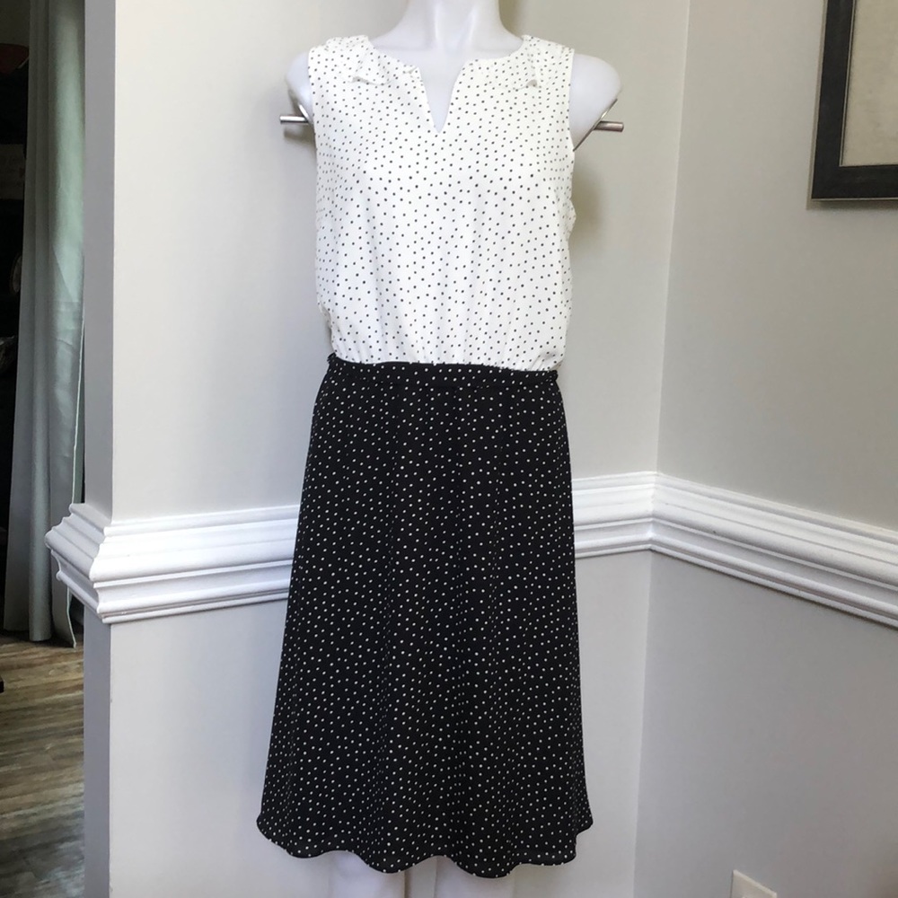 LOFT Polka Dot Sleeveless Two-Tone Dress - White & Black, size 10